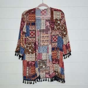 JodiFL Patchwork Kimono with Tassles, Women's.‎ Size: S